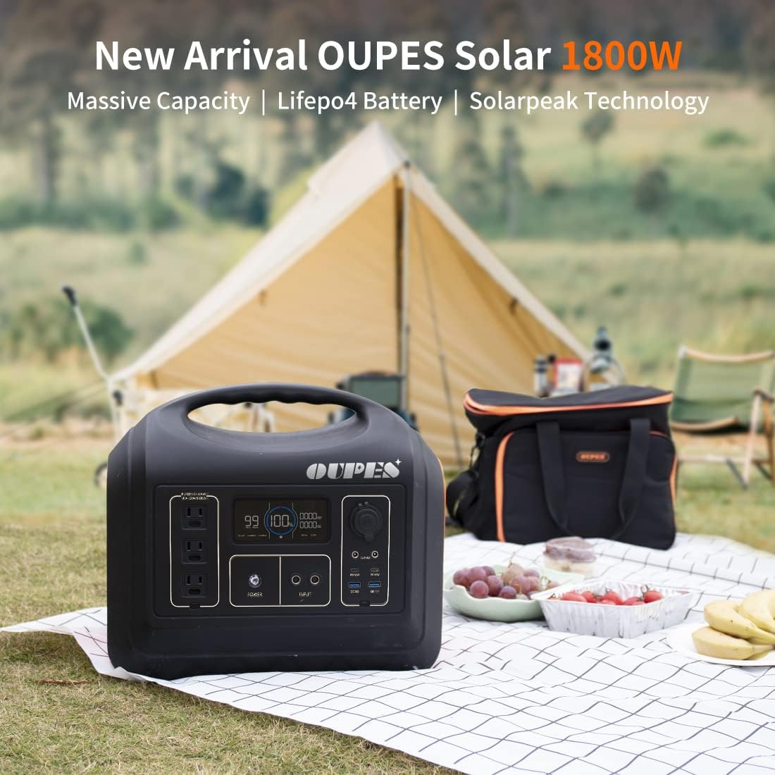 Solar Generator 1800W/1488Wh with 2 X 100W Foldable Solar Panel Portable Power Station LiFePO4 Battery N4511