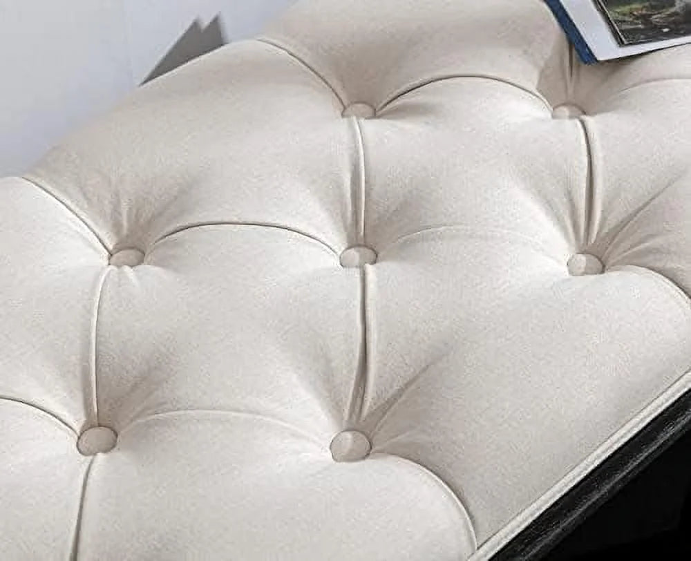 Beige Fabric Upholstered Bench with Ring Pull Q1380