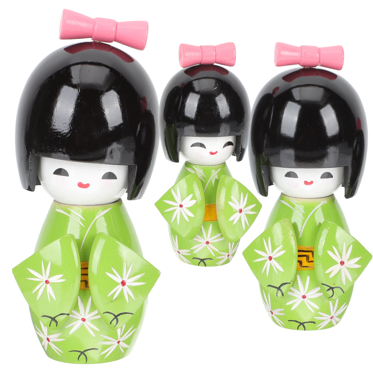 Wooden Doll Traditional Crafts Japanese Home Decor Desk Topper 2 Sets D3905