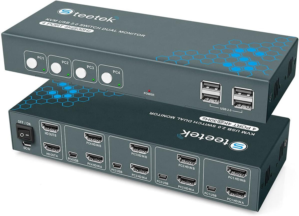 4 Port 4K@30Hz HDMI KVM Switch with 8 HDMI and 4 USB Cables V237