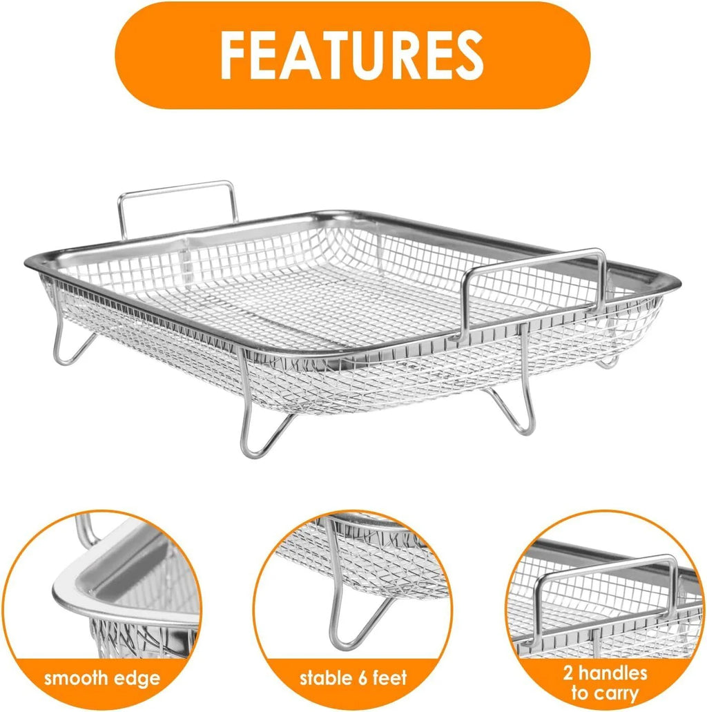 2pc Non-Stick Stainless Steel Air Fryer Basket Y581310