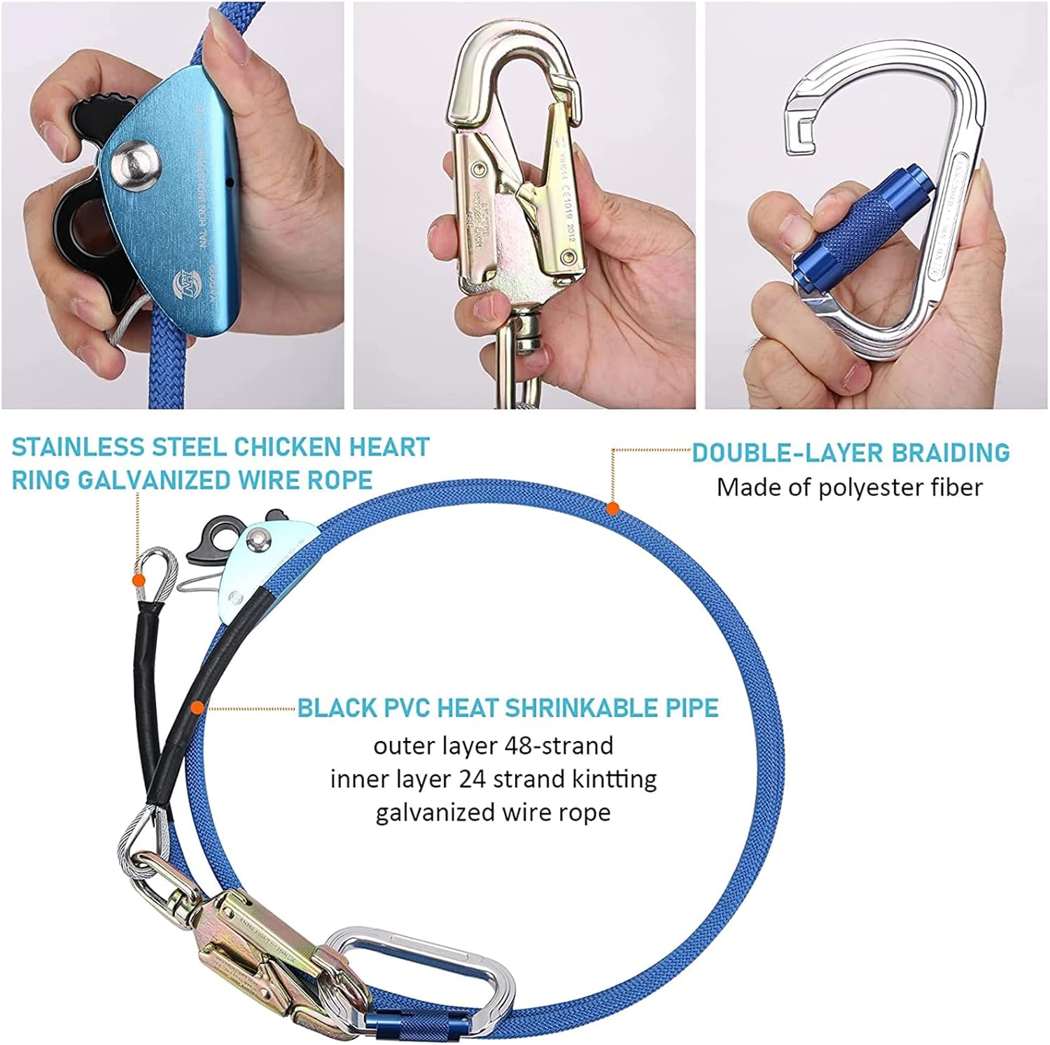 Blue Adjustable Tree Lanyard with Double Lock Carabiner, Pack of 2 F415553