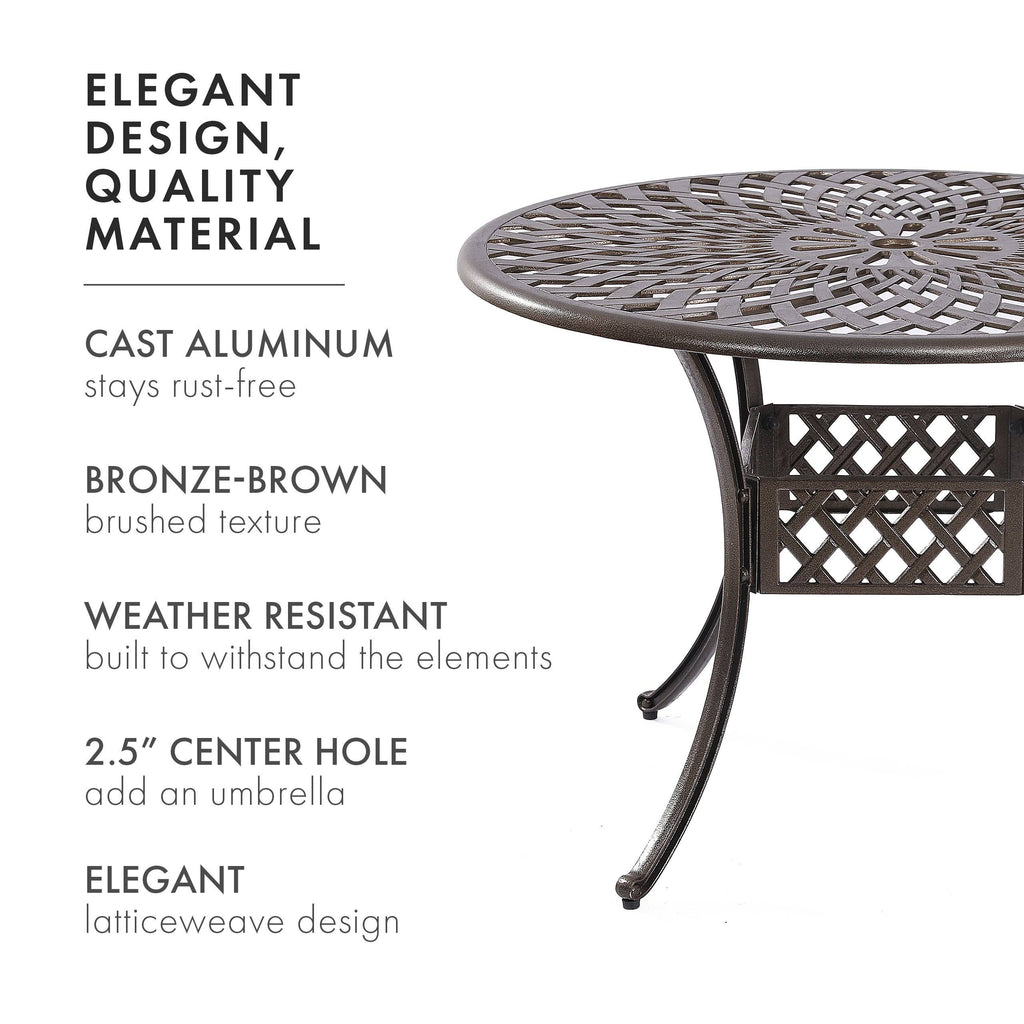 Cast Aluminum Outdoor Patio Dining Table with Lattice Weave Design in Bronze Z181320
