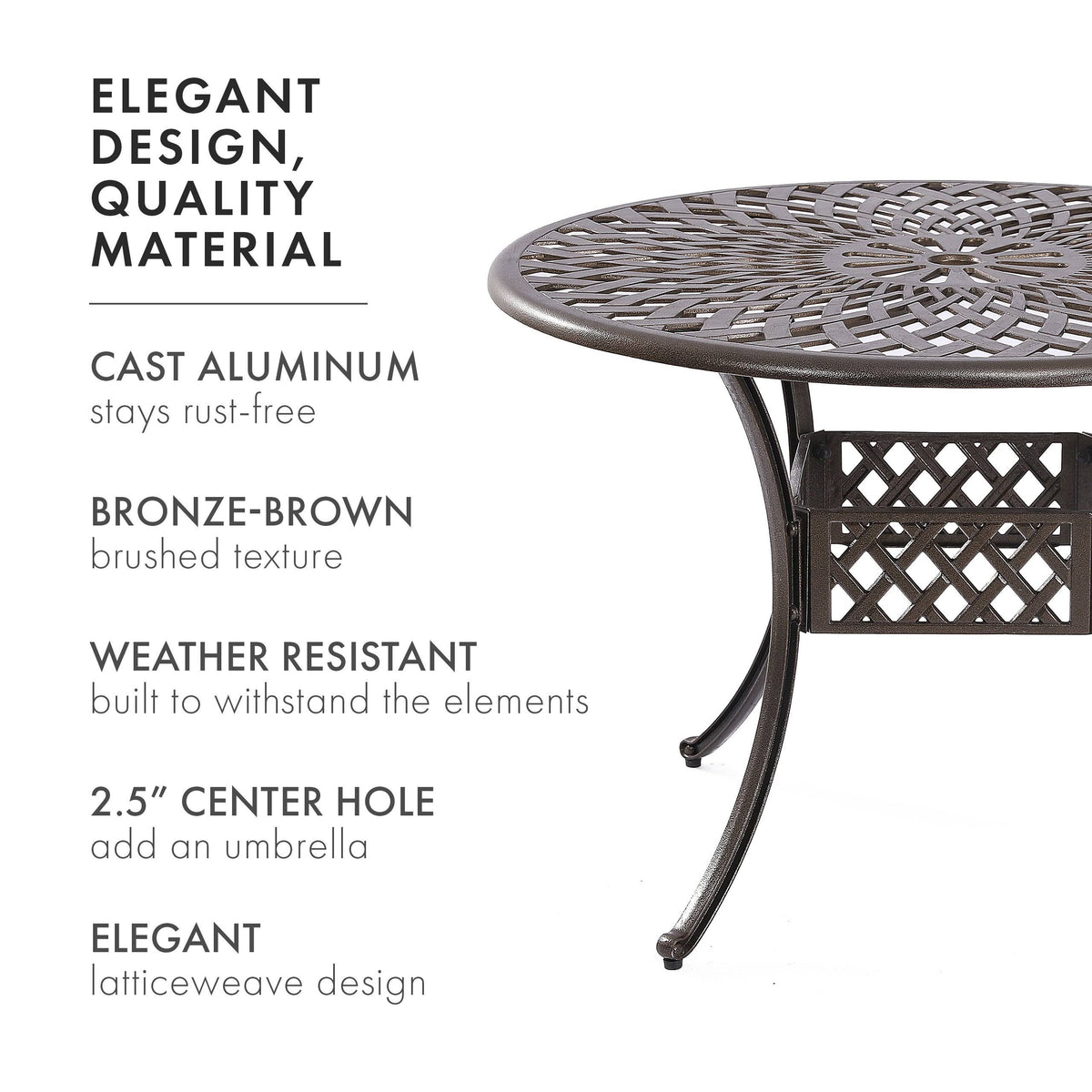 Cast Aluminum Outdoor Patio Dining Table with Lattice Weave Design in Bronze Z181320