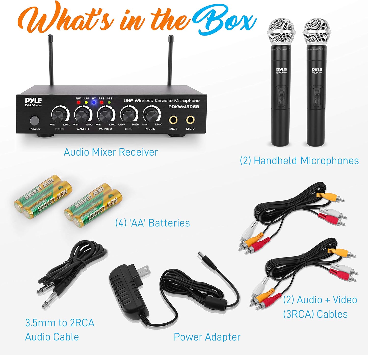 UHF Wireless Microphone System, Dual Bluetooth Cordless Microphone Set, 2 Handheld Transmitter Mic, Mixer Receiver, RCA V761556