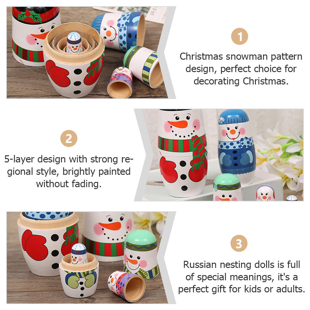 5 Layer Snowman Matryoshka Wood Nesting Doll R960980