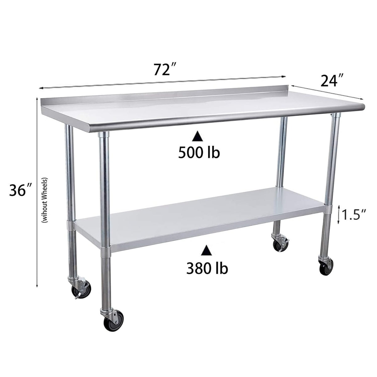 Stainless Steel Table 24 x 72 Inches with Caster Wheels and Undershelf I787