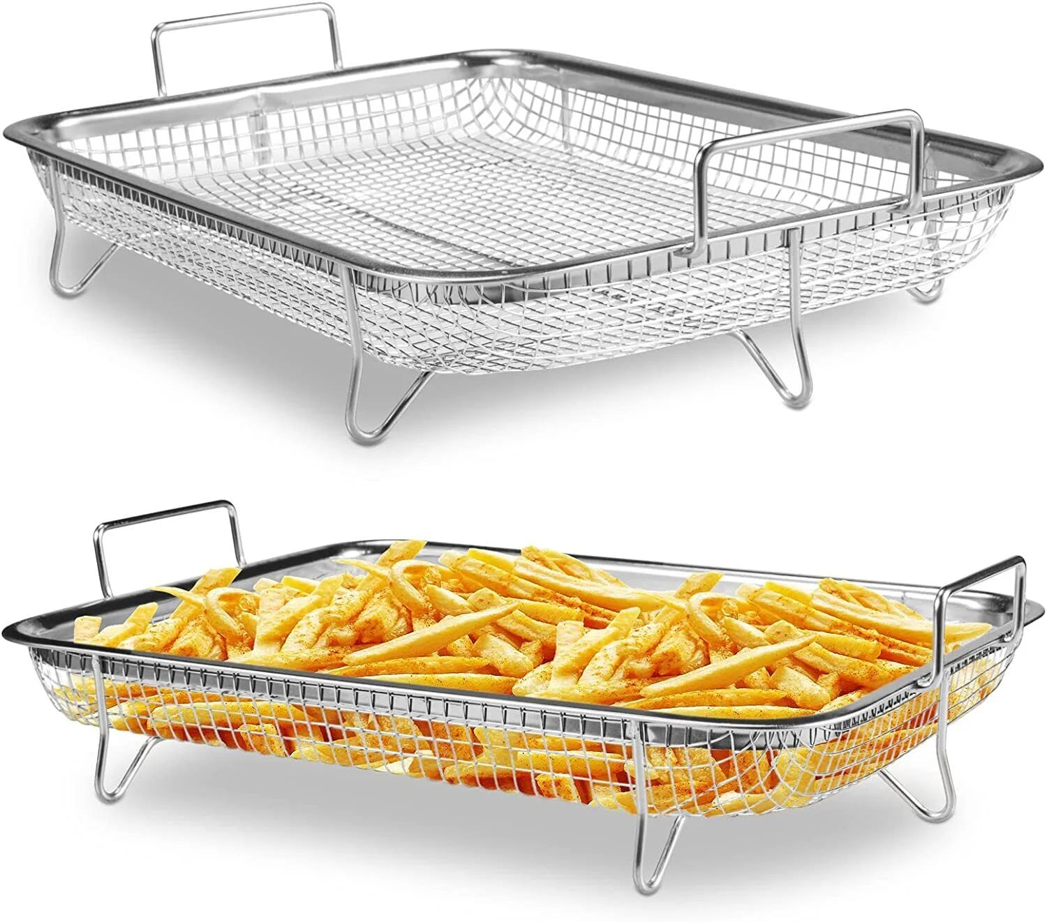 2pc Non-Stick Stainless Steel Air Fryer Basket Y581310