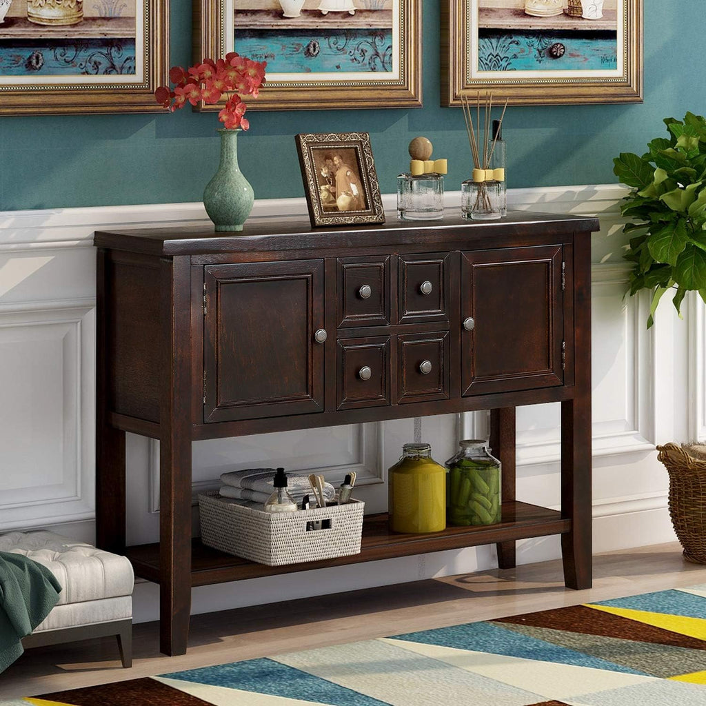Antique Gray Console Sofa Table with Storage Drawers L89082