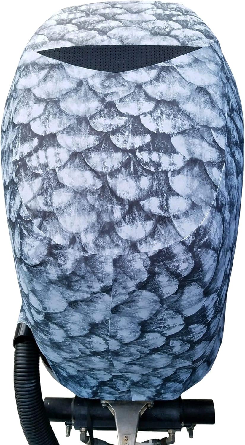 Grey Fish Scales Outboard Motor Cover with Side Vents J1273