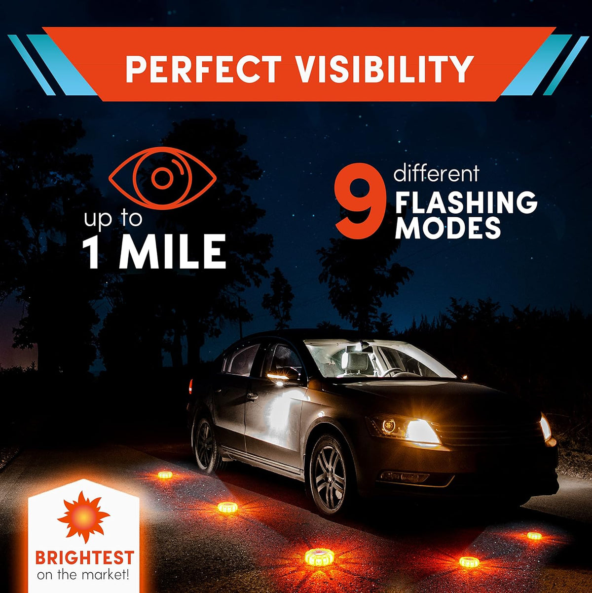 LED Road Flares 6-Pack with Batteries Installed and Carry-Case E33943