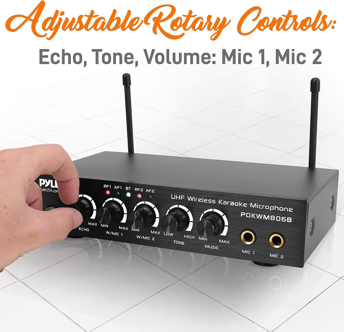 UHF Wireless Microphone System, Dual Bluetooth Cordless Microphone Set, 2 Handheld Transmitter Mic, Mixer Receiver, RCA V761556