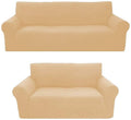 Beige/Cream 2-Piece Brushed Polyester Spandex SlipCover Set for Sofa Loveseat Couch X3719