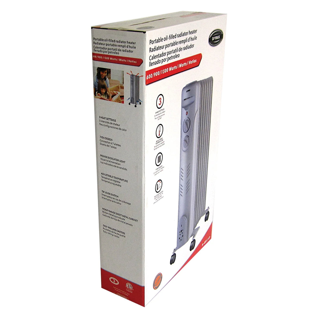 3-Setting 7-Fin Portable Oil-Filled Radiator Heater with Thermostat and Wheels K176469