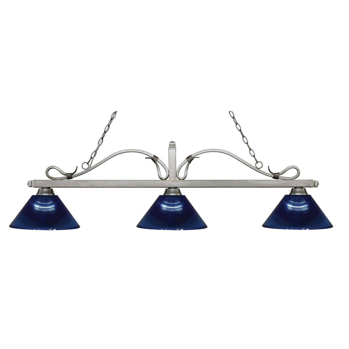 Antique Silver Dark Blue 3 Light Billiard Light D57859