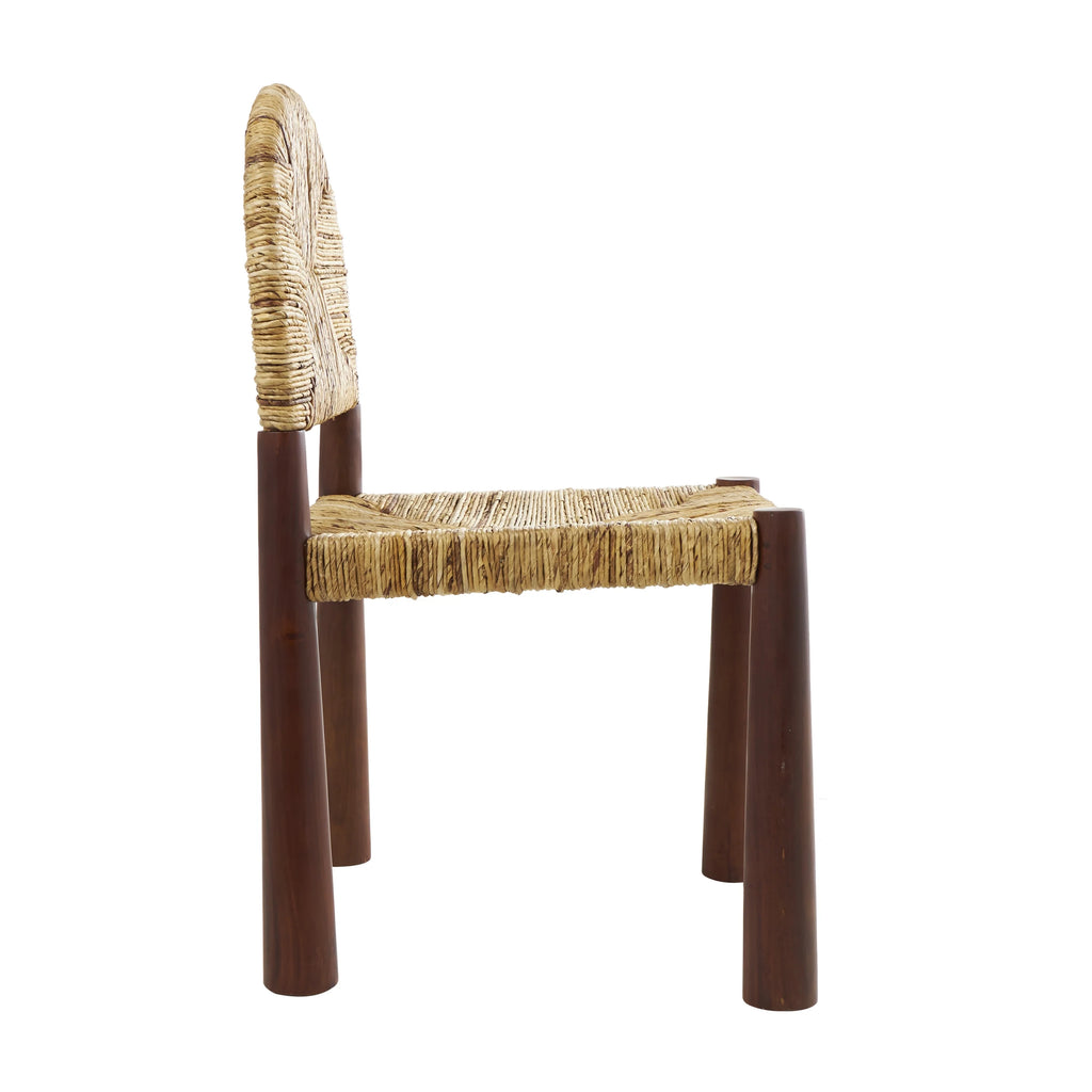 Light Brown Handmade Wood Lounge Chair with Woven Banana Leaf Seat, Set of 2 V7333