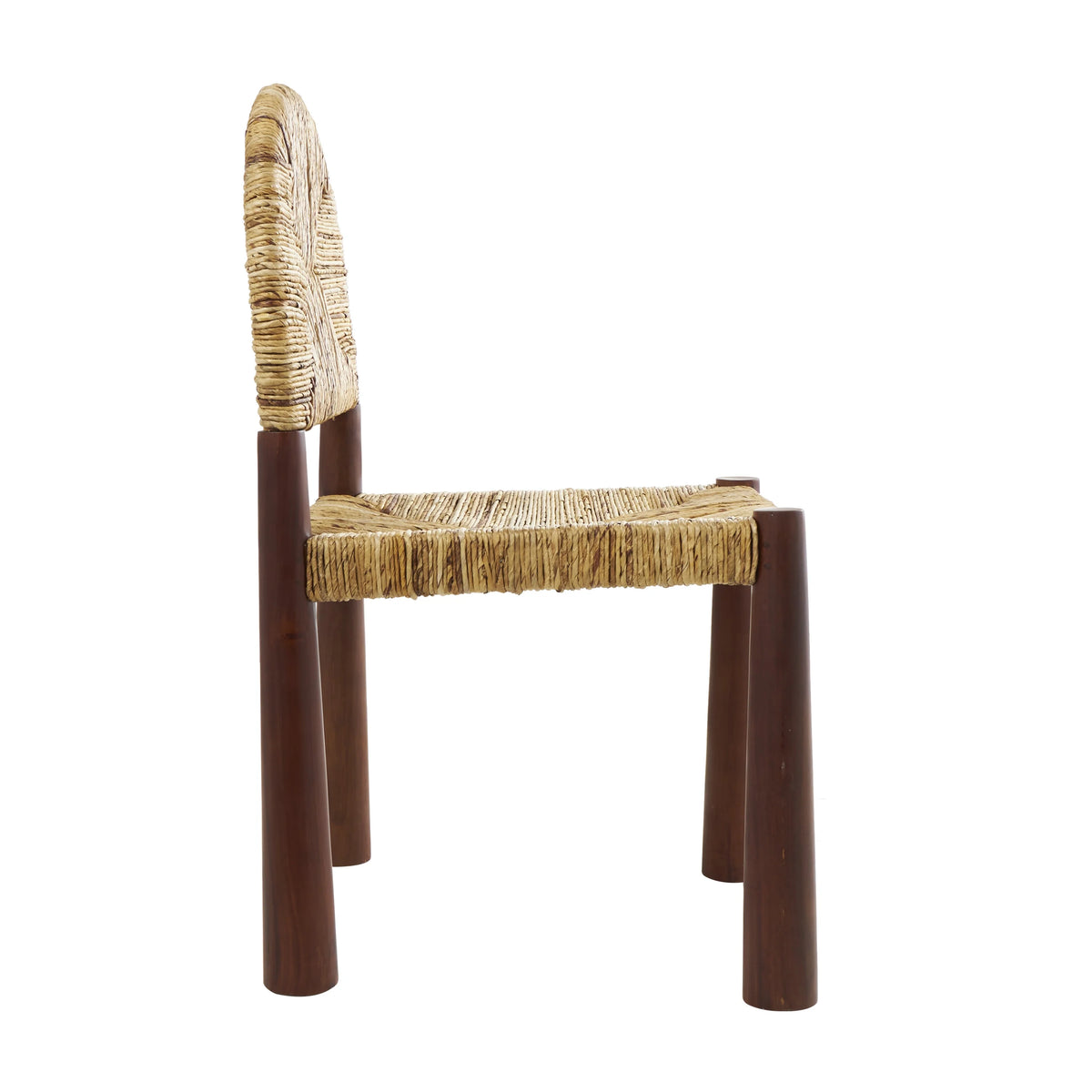 Light Brown Handmade Wood Lounge Chair with Woven Banana Leaf Seat, Set of 2 V7333