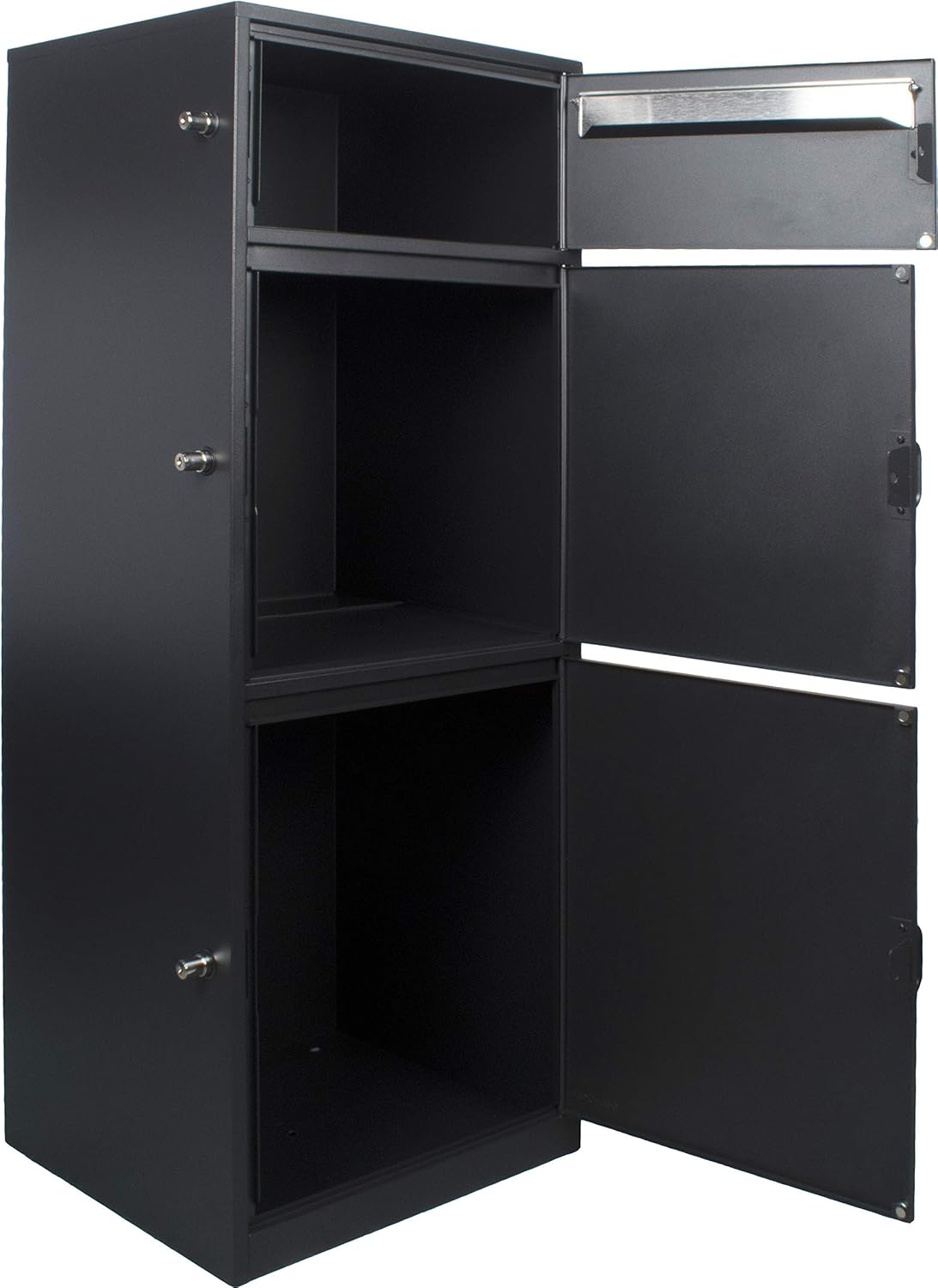 Black Steel Freestanding Parcel Drop Mail Box with Locking Letterbox Z561572