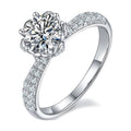 1 Carat Round Cut Moissanite Engagement Ring In 18K White Gold Plating Over Silver E550