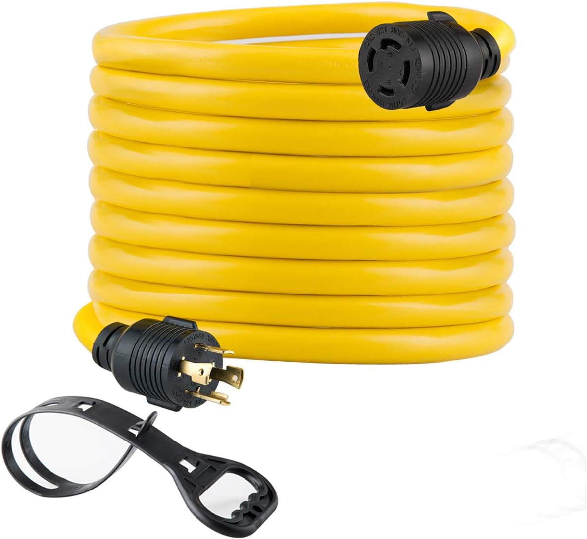 40FT Heavy Duty Generator Locking Power Cord NEMA L14-30P/L14-30R, 4X10 Gauge SJTW Cable, 125/250V 30Amp 7500 Watts Yellow UL Listed S43243