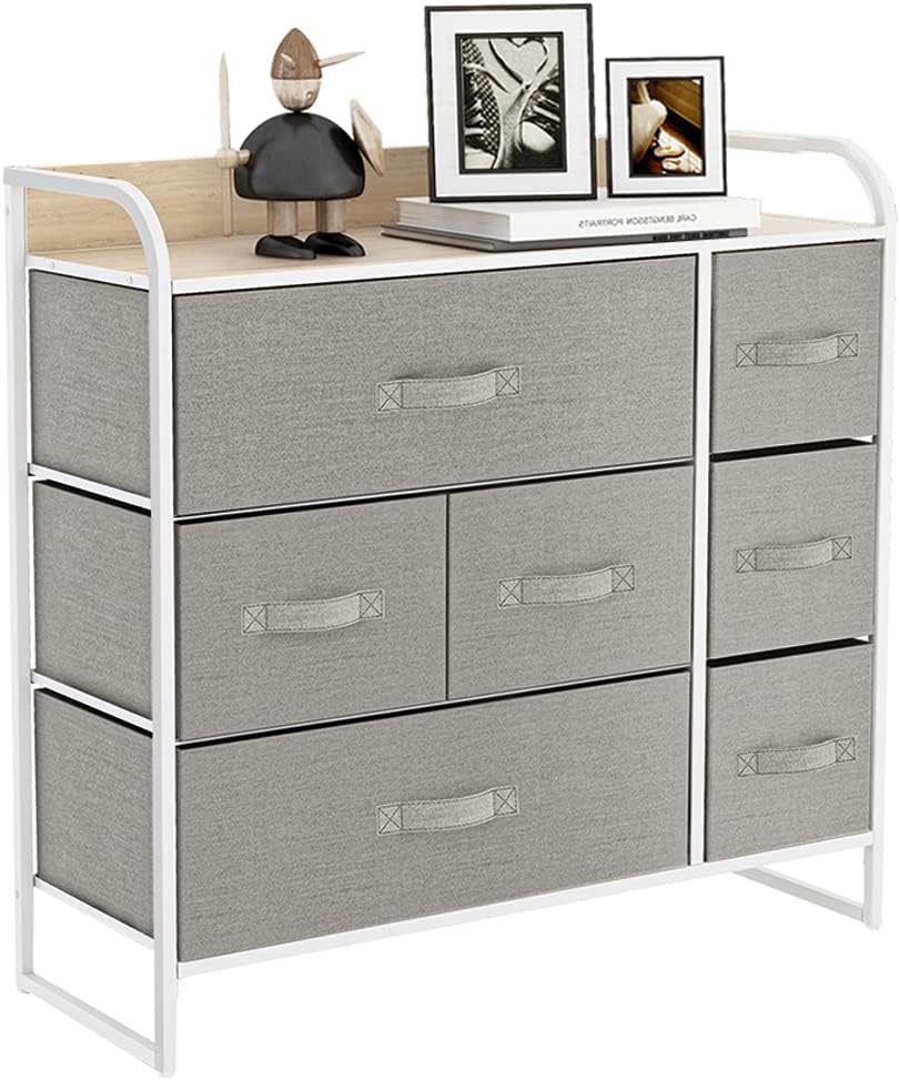 Light Grey 7 Drawer Fabric Dresser with Steel Frame I14514