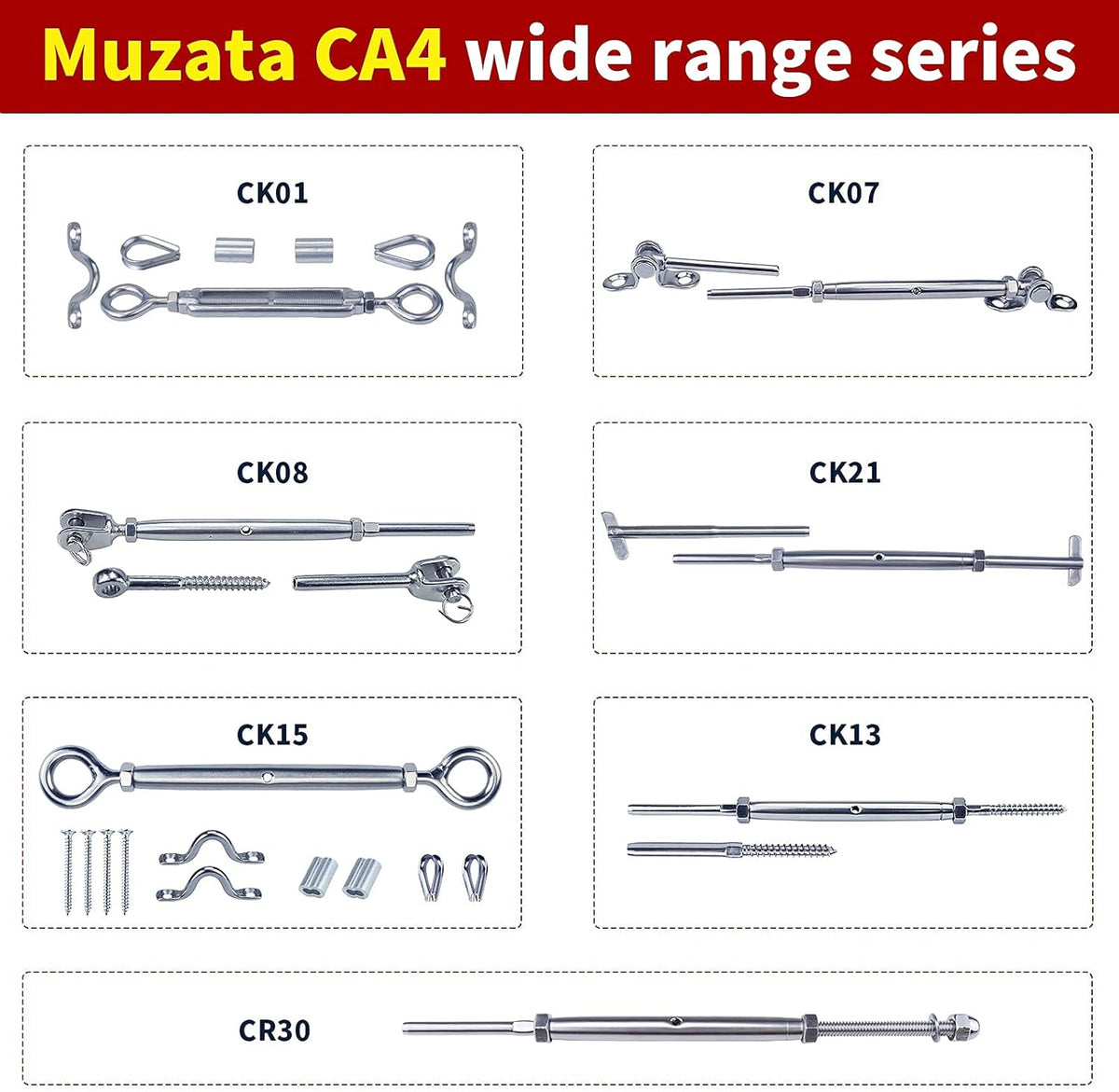 10 Set 1/8 Cable Railing Kit Hardware Heavy Duty Turnbuckle M5 Eye to Eye Stainless Steel E212210