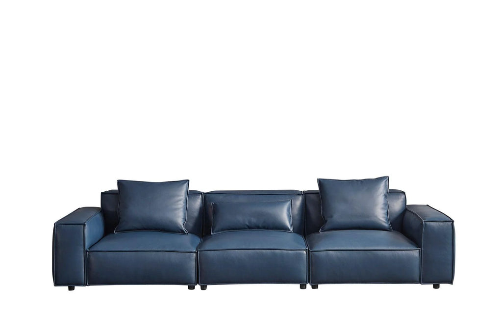 Navy Blue Full Leather Sofa Set 4Pcs D65143