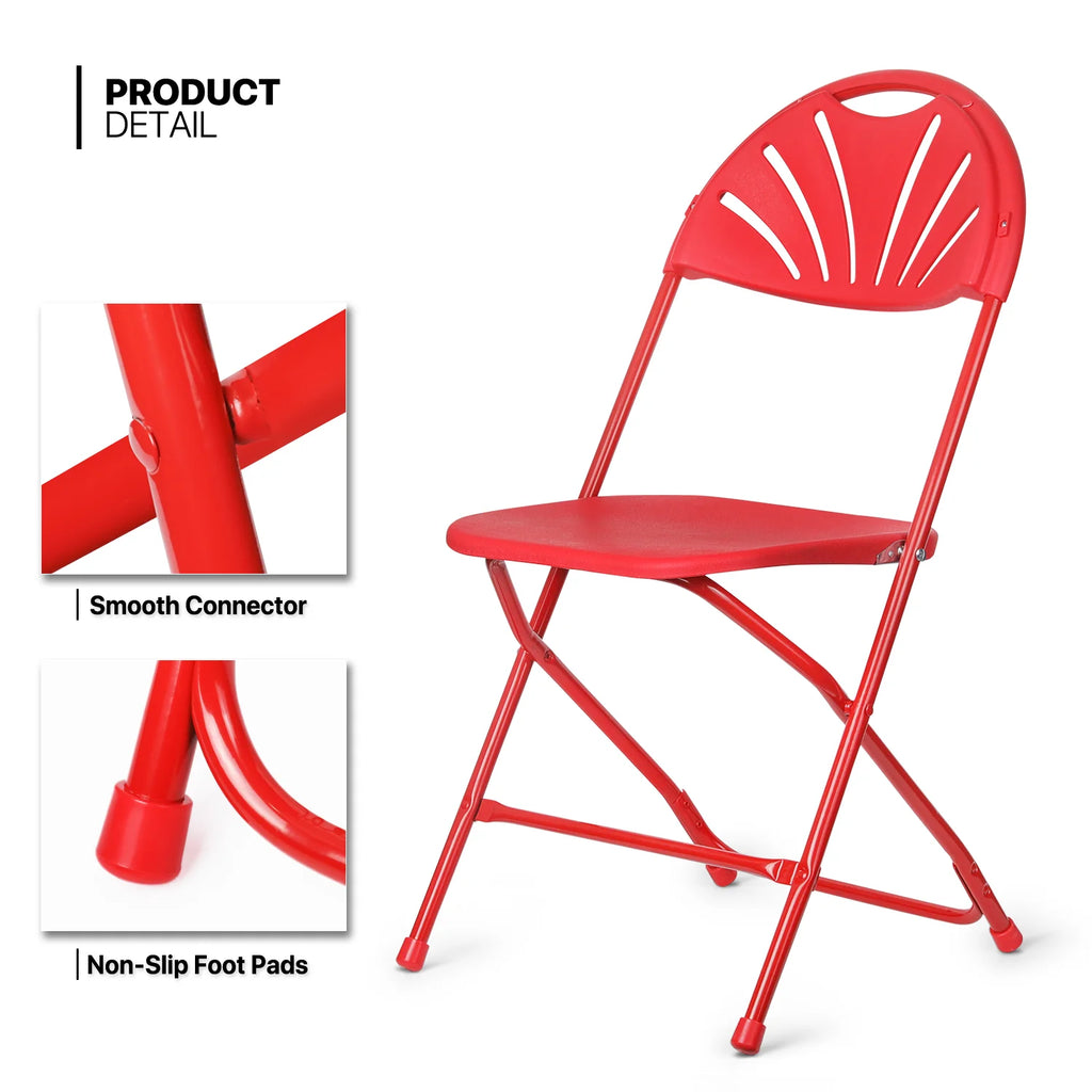 11 Pieces 8 Ft White Heavy Duty Utility Table and 10 Red Chair Set Folding Round Table with Handle P542