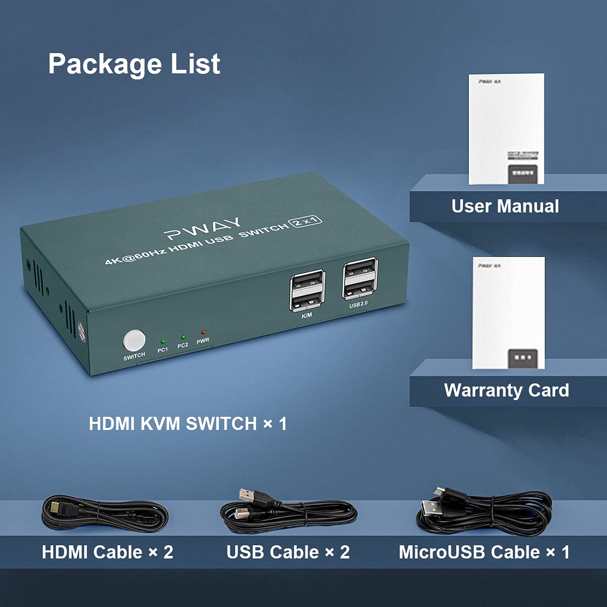 KVM Switch HDMI 2 Port, 4K@60Hz, 2 USB 2.0 Hub C762469