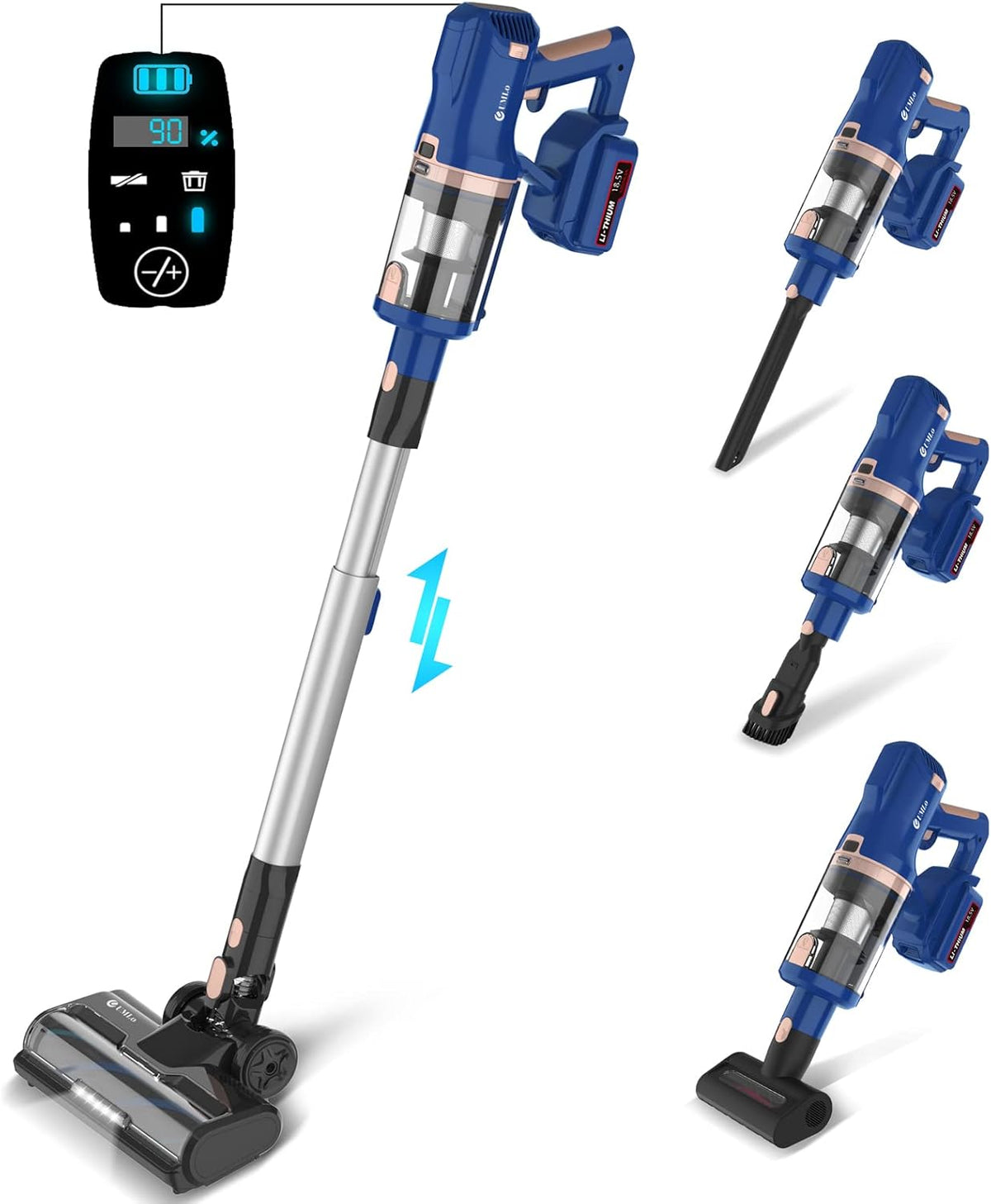 Cordless Stick Vacuum Cleaner with 25Kpa Suction, 4000mAh Battery, 60min Runtime, 8 in 1 LED Lightweight H4821