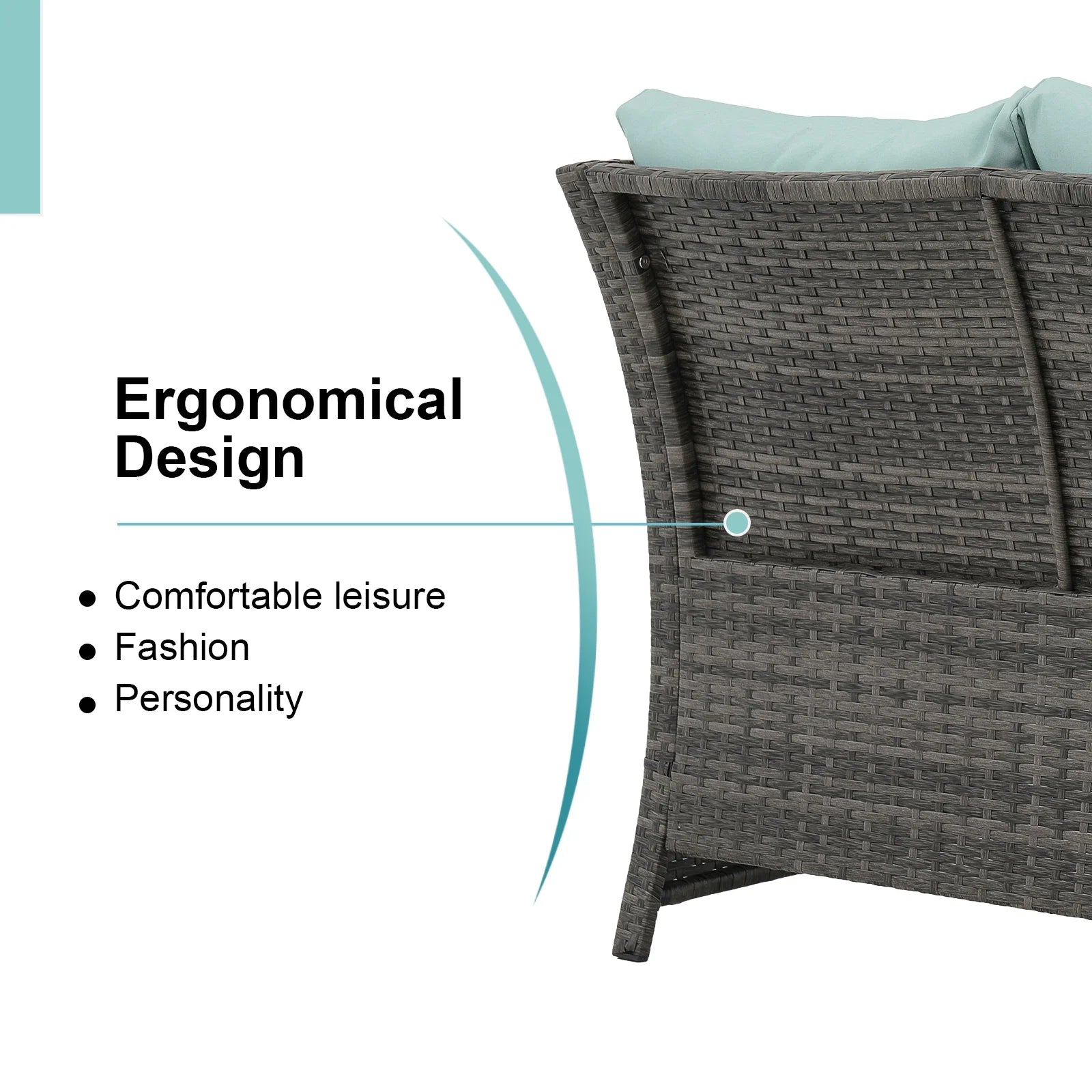 Grey Rattan 2-Piece Outdoor Patio Furniture Set with Green Cushions W27994