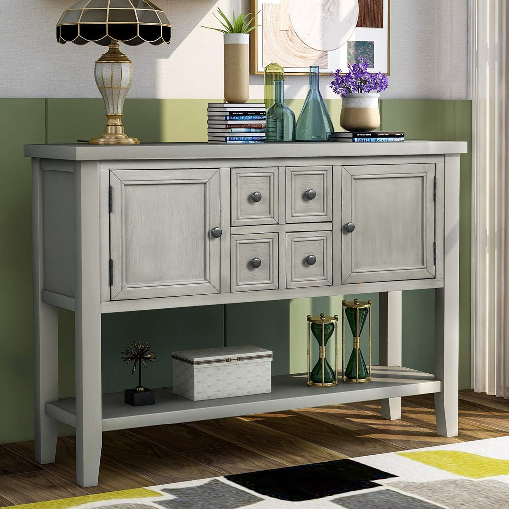 Antique Gray Console Sofa Table with Storage Drawers L89082