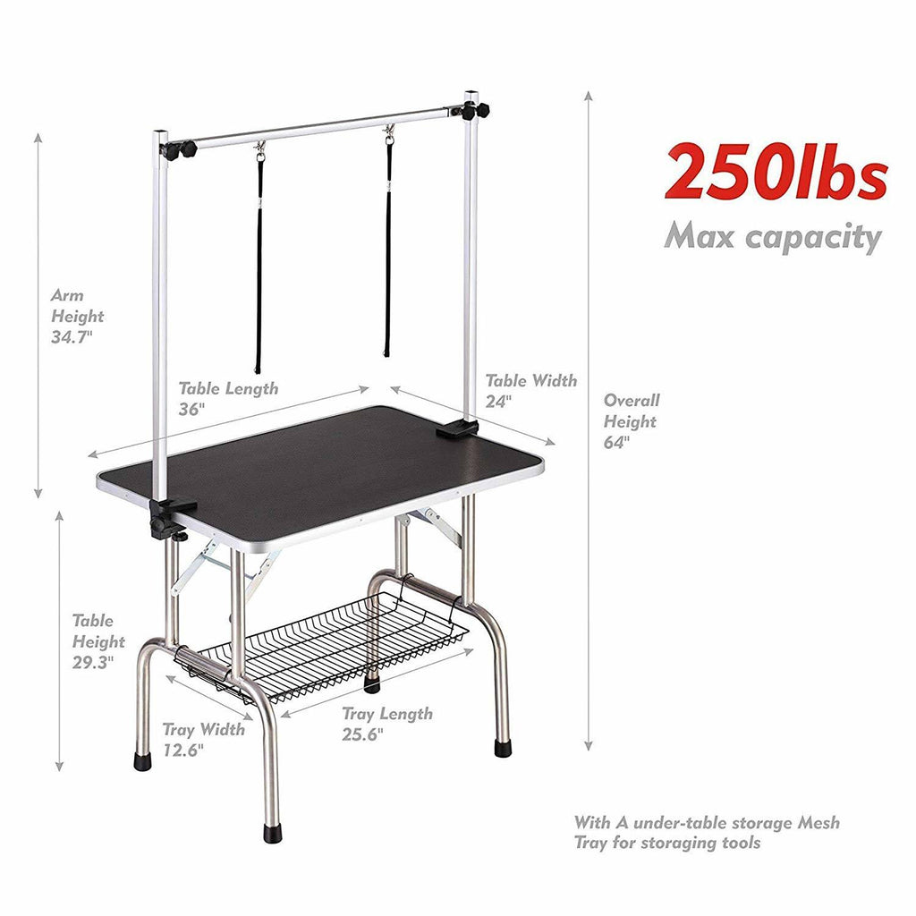 Adjustable Heavy Duty Dog Grooming Table with Arm, Noose, Mesh Tray O86499