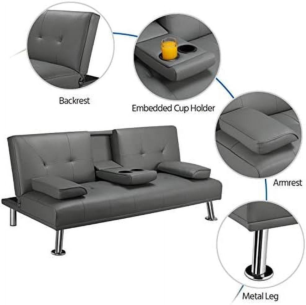 Gray Faux Leather Sofa Bed Futon with Armrest I571281