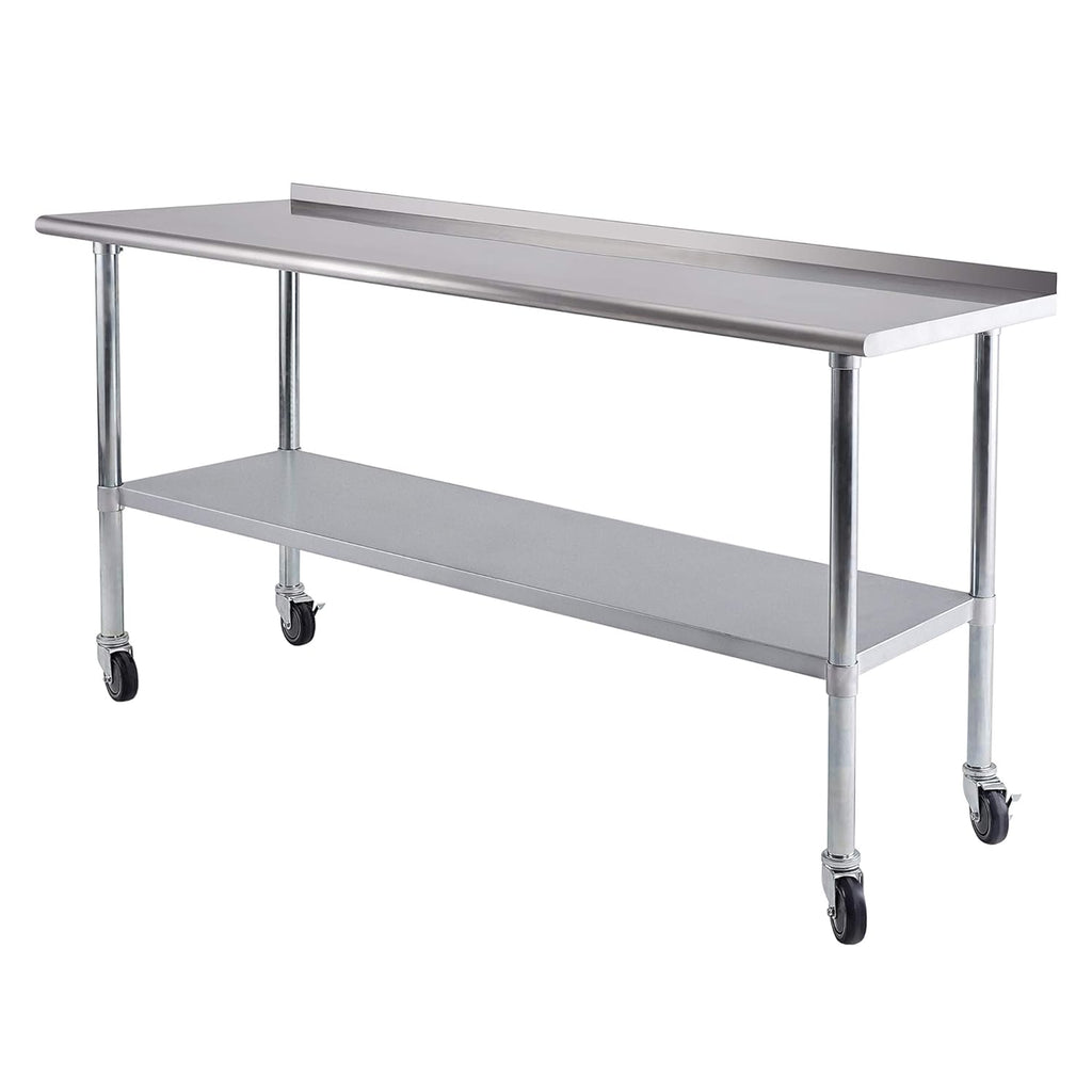 Stainless Steel Table 24 x 72 Inches with Caster Wheels and Undershelf I787