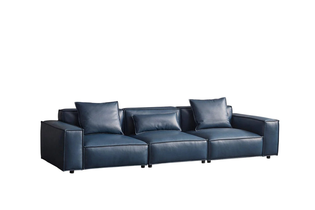 Navy Blue Full Leather Sofa Set 4Pcs D65143