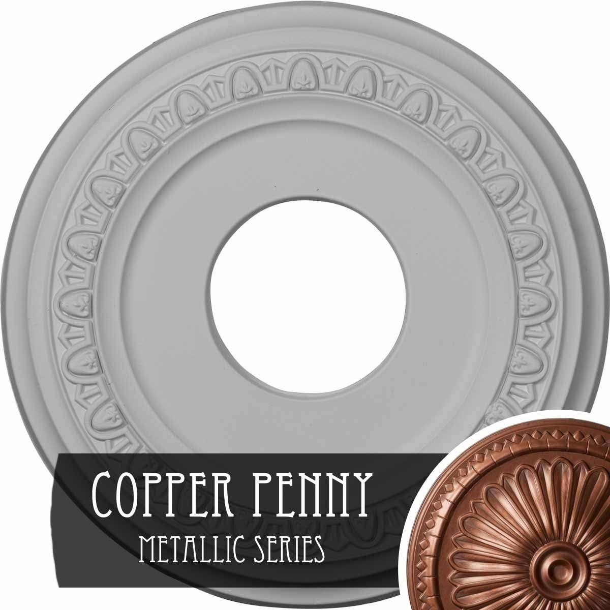 12 1/4x22OD x 4x22ID x 1 1/8x22P Hand-Painted Copper Penny Ceiling Medallion K20461