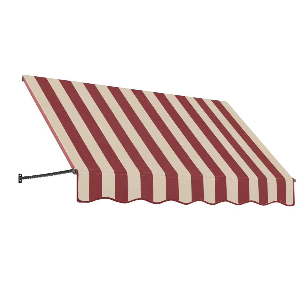 10.375 ft Acrylic Fabric Fixed Awning, Burgundy/Tan Stripe N97832