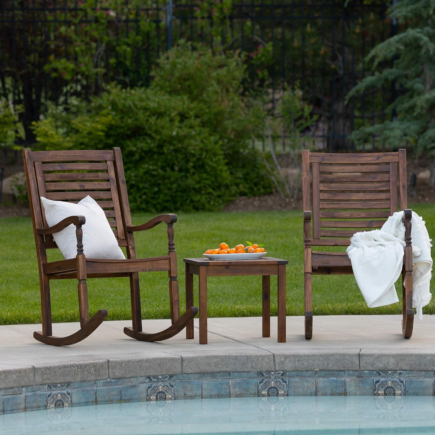 Brown Acacia Wood Slat Back Patio Rocking Chair J17710