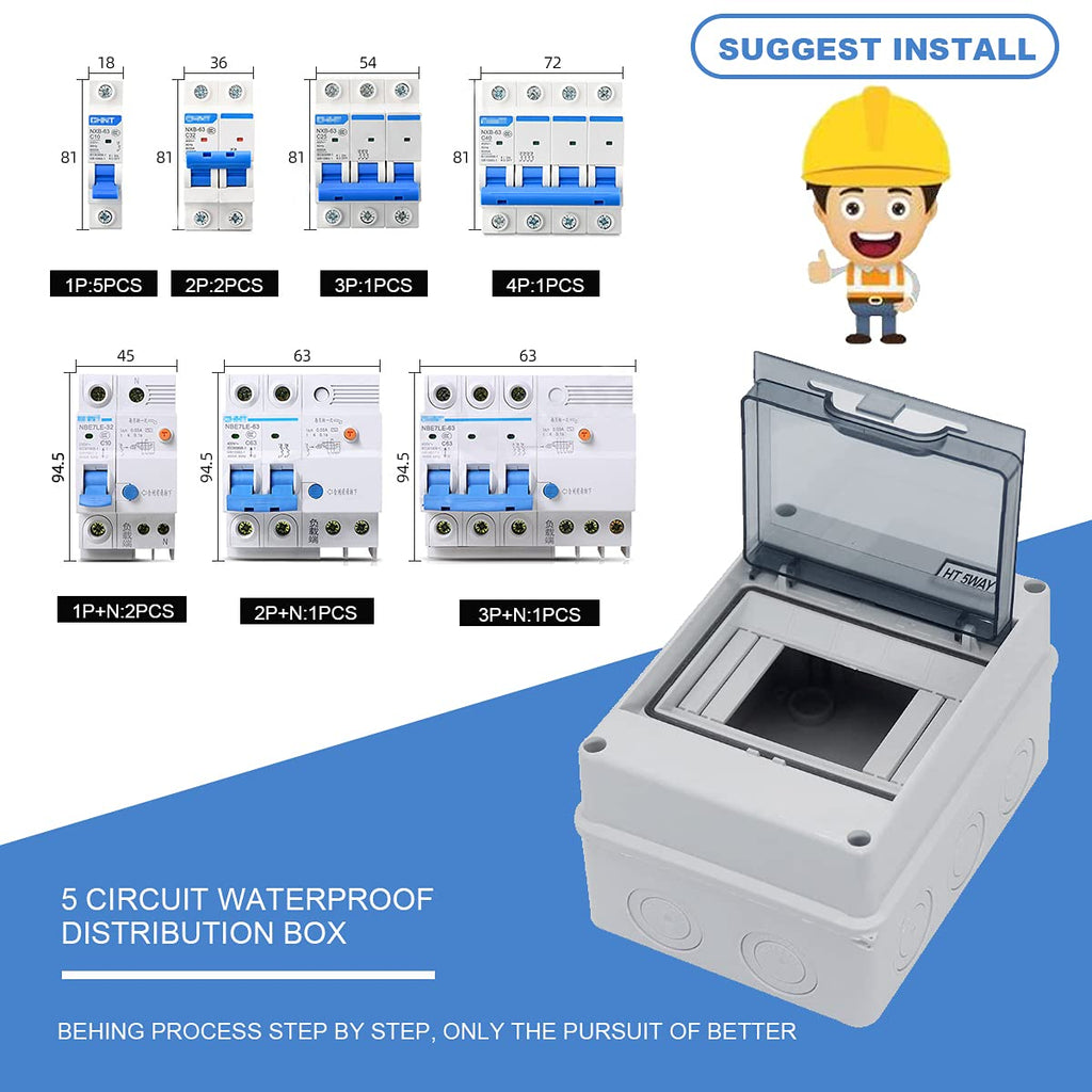 IP65 ABS Transparent Cover Waterproof Electrical Box, 5 Way Din Rail Junction Box H70271