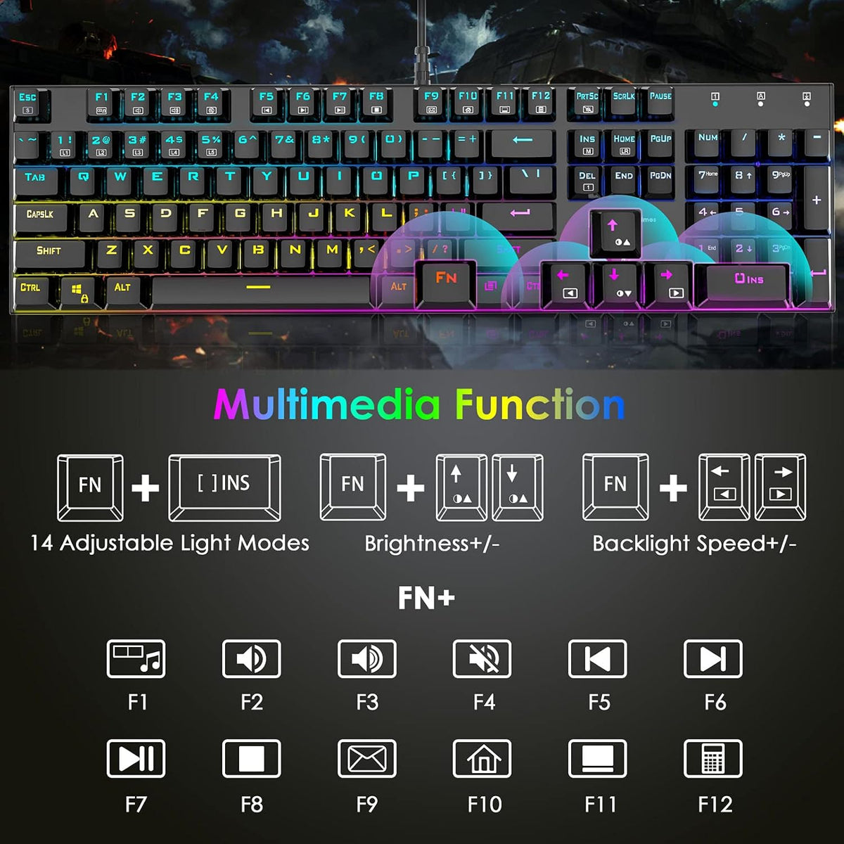 RGB Backlit 104 Keys Blue Switch Wired Mechanical Gaming Keyboard R8619