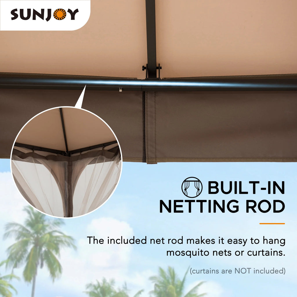 Tan and Brown Steel Frame Outdoor Patio Gazebo with Netting K222420