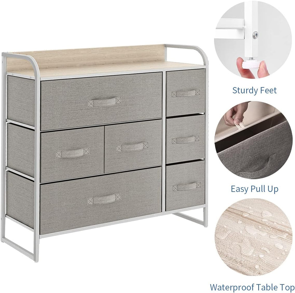 Light Grey 7 Drawer Fabric Dresser with Steel Frame I14514