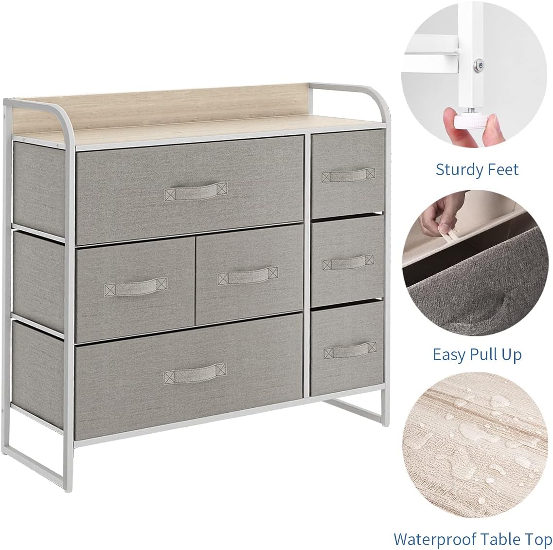 Light Grey 7 Drawer Fabric Dresser with Steel Frame I14514