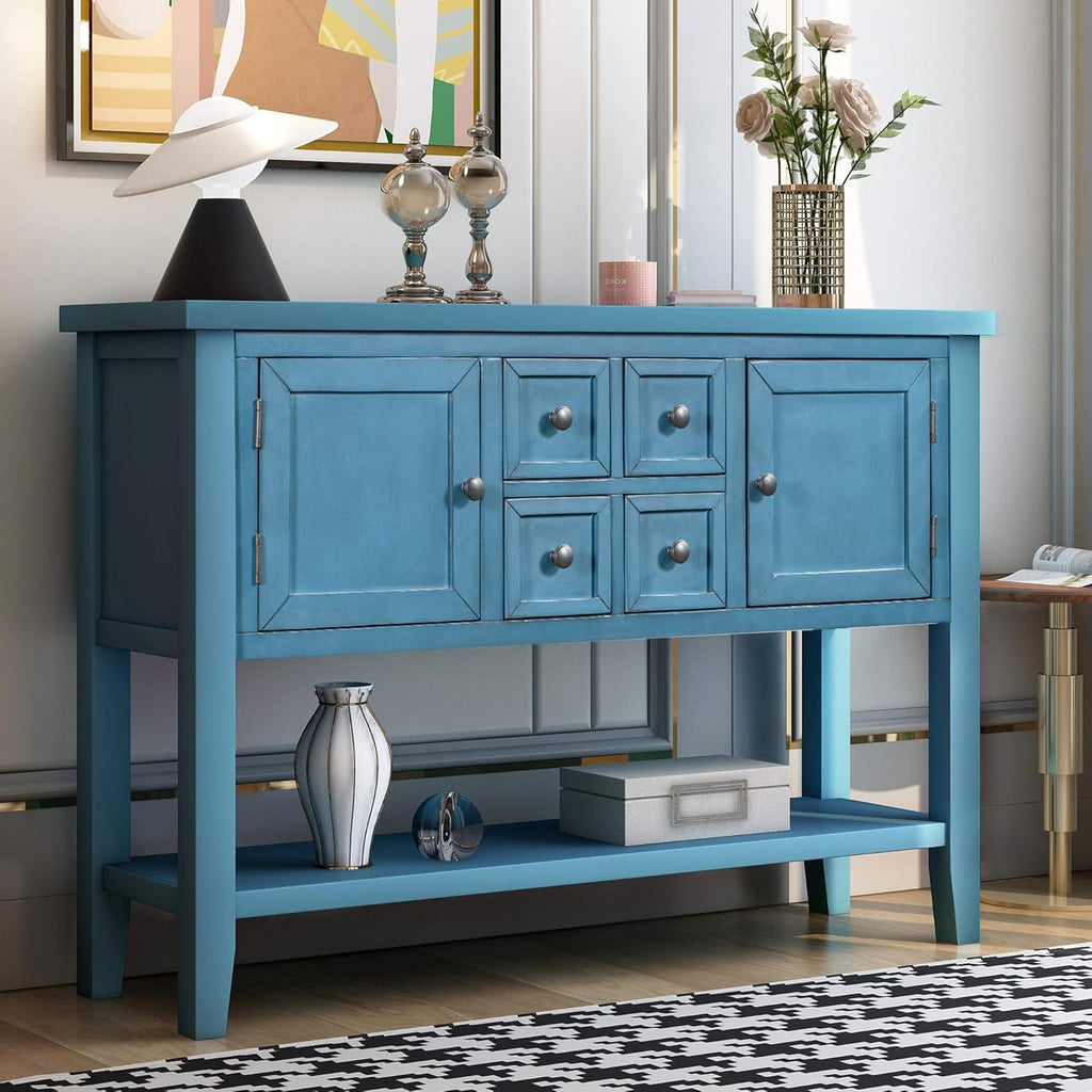 Antique Gray Console Sofa Table with Storage Drawers L89082