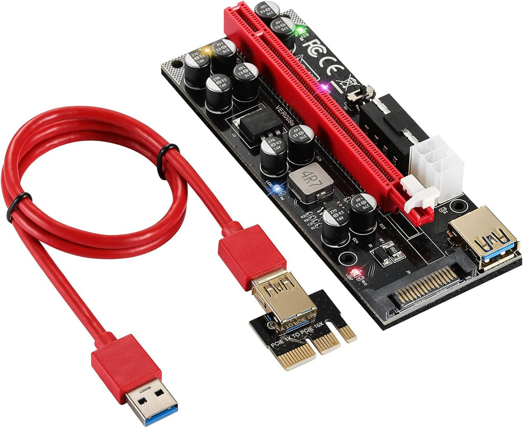 Red 6 PCS PCI-E 1X to 16X Riser Card with 6PIN SATA Power Cable L31529