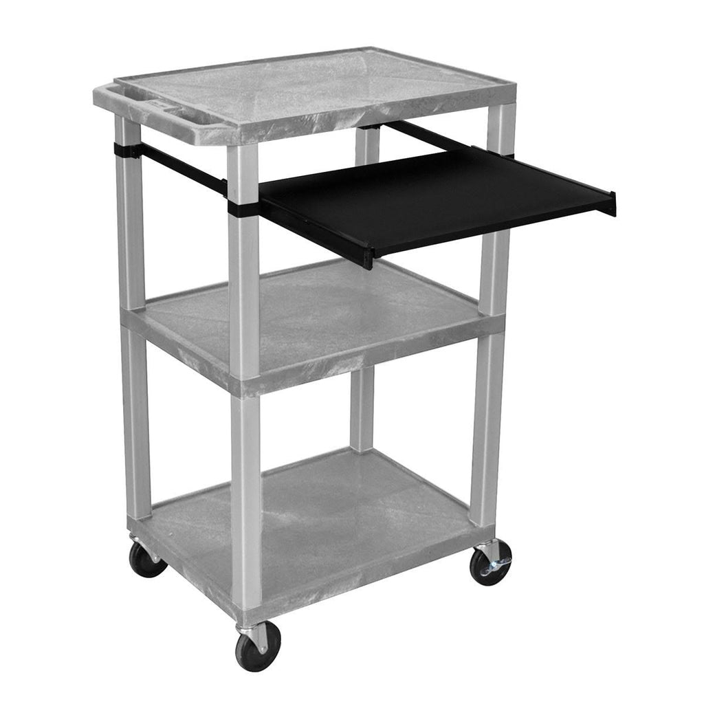 Red 42x22 3 Shelf Cart with Black Pullout Shelf & Nickel Legs S798