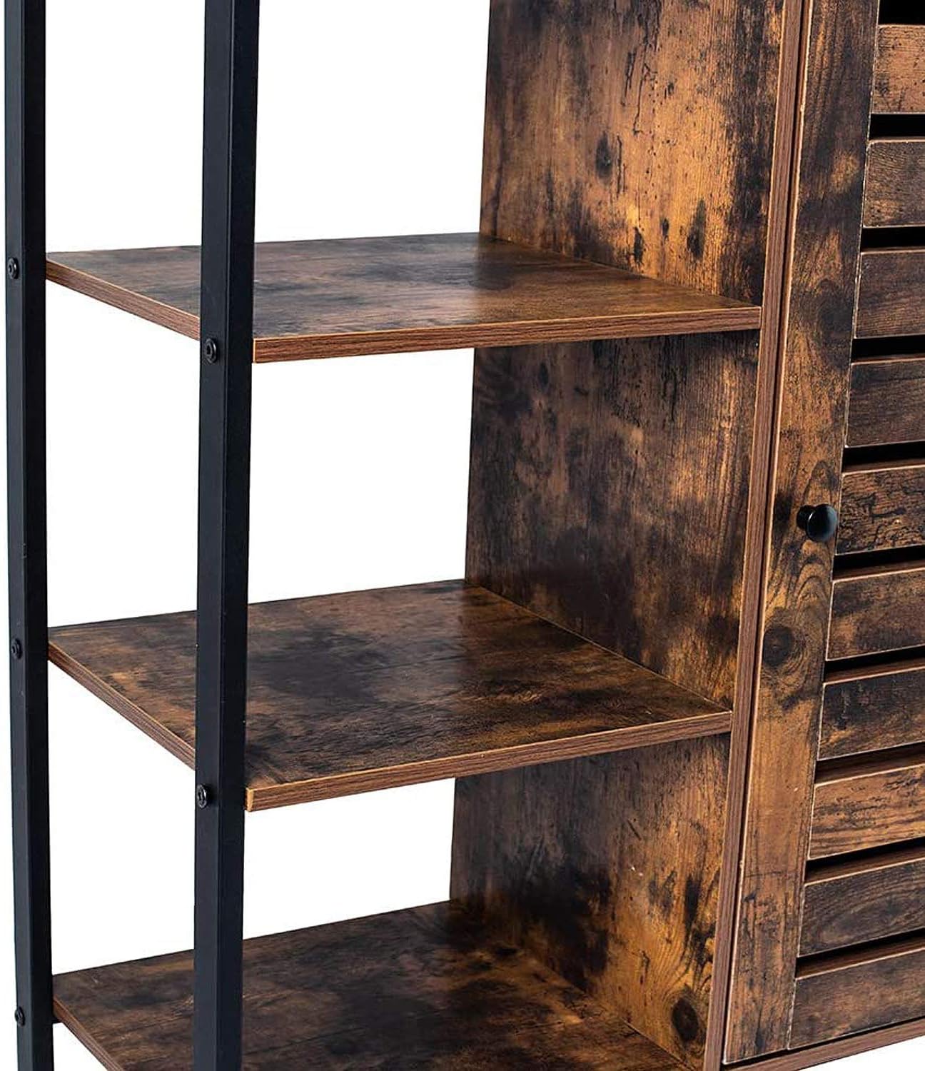 Rustic Brown Bathroom Storage Cabinet with 3 Open Shelves and Closed Compartments T1860