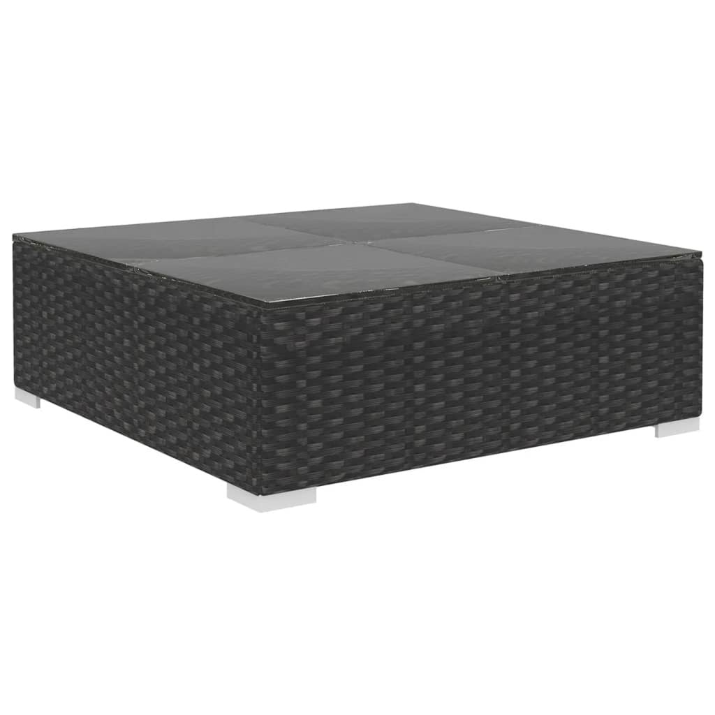 5 Piece Black Poly Rattan Outdoor Sectional Sofa Set with Tea Table and Ottoman Q891