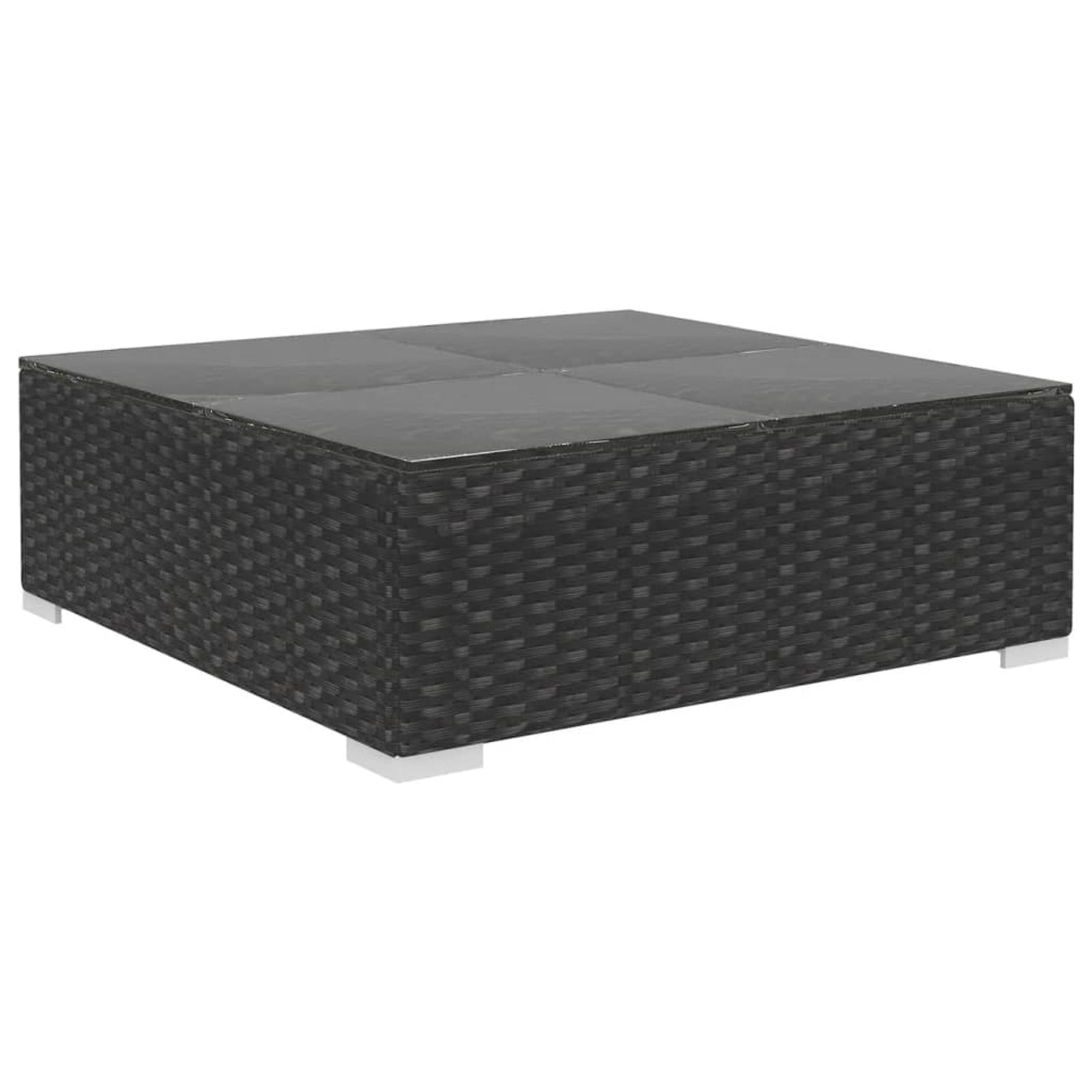 5 Piece Black Poly Rattan Outdoor Sectional Sofa Set with Tea Table and Ottoman Q891